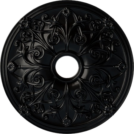 Ekena Millwork Jamie Ceiling Medallion (Fits Canopies up to 3 7/8"), 23 5/8"OD x 3 7/8"ID x 2 1/8"P, Jet Black CM23JABLF